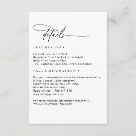 Black and White Simple Minimalist Wedding Details Tilläggskort