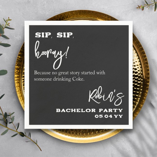 Black and White Sip Sip Hooray Bachelor Pary Groom Pappersservett (Skapare uppladdad)