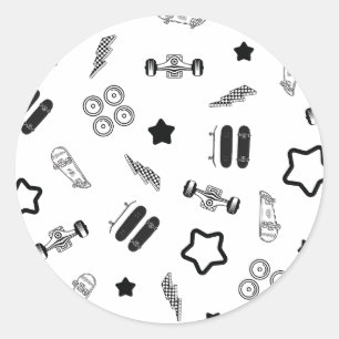 Black and White Skateboarding Round Sticker Runt Klistermärke