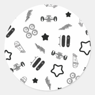 Black and White Skateboarding Round Sticker Runt Klistermärke
