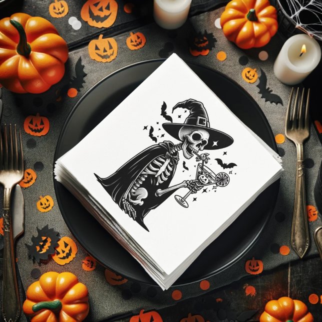 Black and White Skeleton Halloween Cocktail Party Pappersservett (Black and White Skeleton Halloween Cocktail Party Napkins)