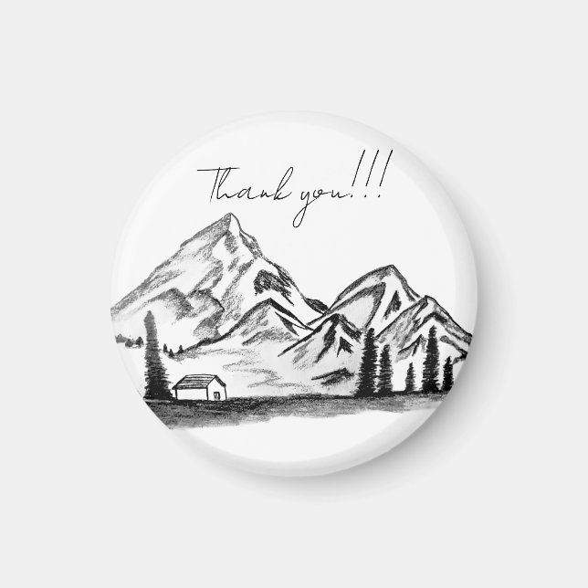black and white sketch of Mountains Magnet (Framsidan)
