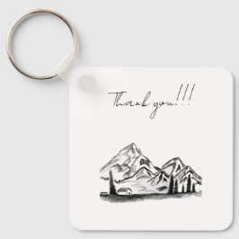 black and white sketch of Mountains Nyckelring