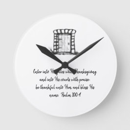 Black and White Sketched Garden Door with verse Rund Klocka