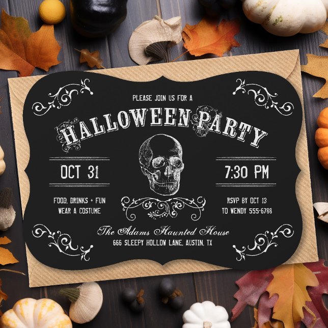 Black and White Skull Halloween Costume Party Inbjudningar (Skapare uppladdad)