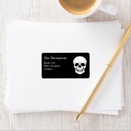 Black and White Skull Head Creepy Halloween Adressetikett