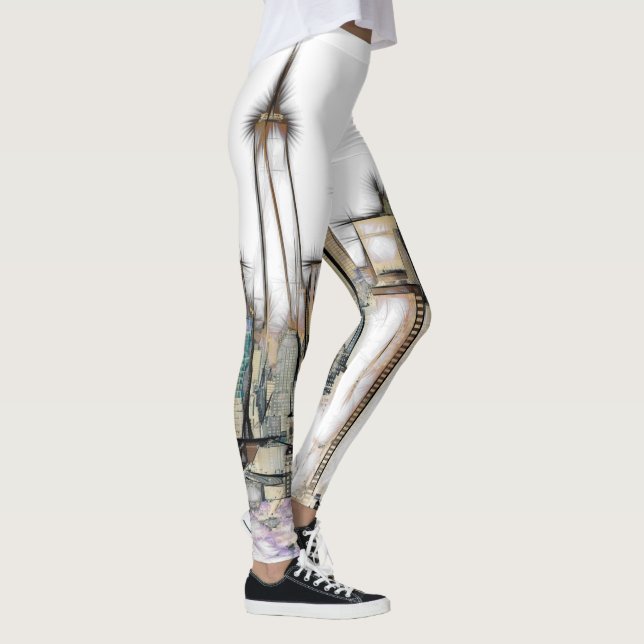Black and White Skyline Newyork City Teckning Leggings (Höger)