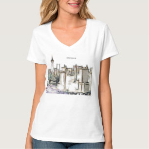 Black and White Skyline Newyork City Teckning T Shirt