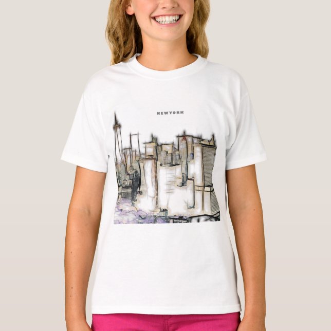 Black and White Skyline Newyork City Teckning T Shirt (Framsida)