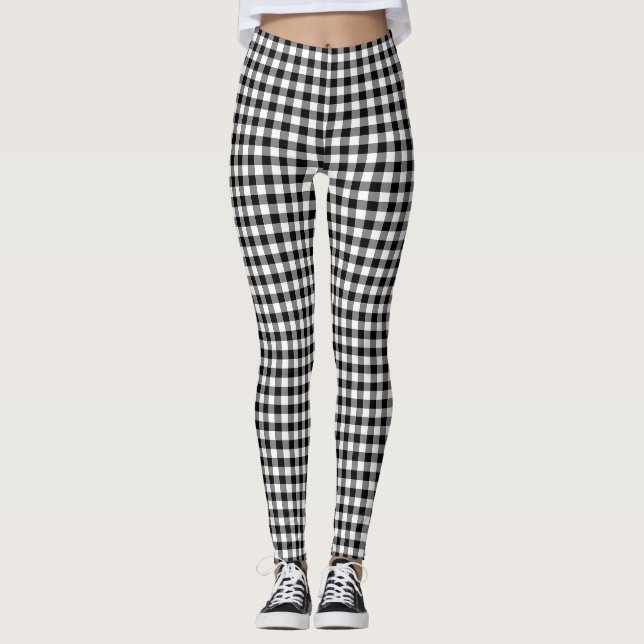 Black and White Small Storlek Gingham Checks Leggings (Framsida)