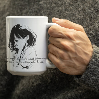 Black and White Smiling Anime Girl Kaffemugg