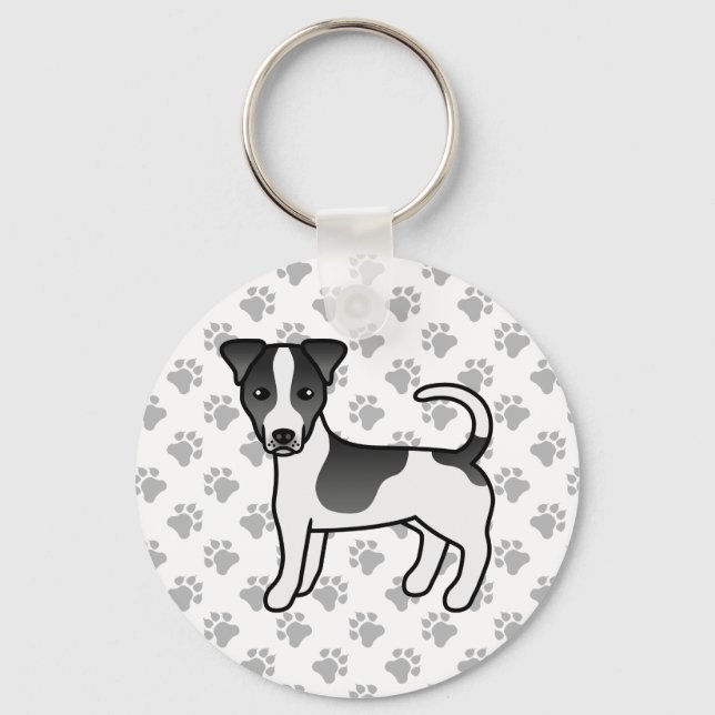 Black and White Smooth Jackar Jack Russell Terrier Nyckelring (Framsida)