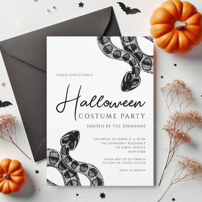 Black and White Snakes Costume Party Halloween Inbjudningar (Black And White Snakes Costume Party Halloween Invitation)