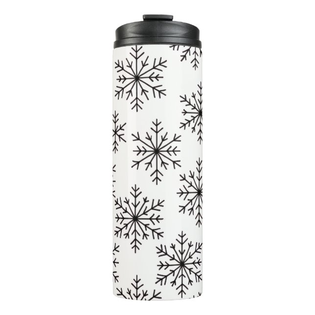 Black and White Snowflake Pattern Thermal Tumbler (Framsida)