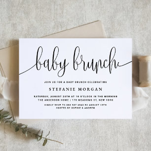 Black and White Snygg Kalligraphy Baby Brunch Inbjudningar