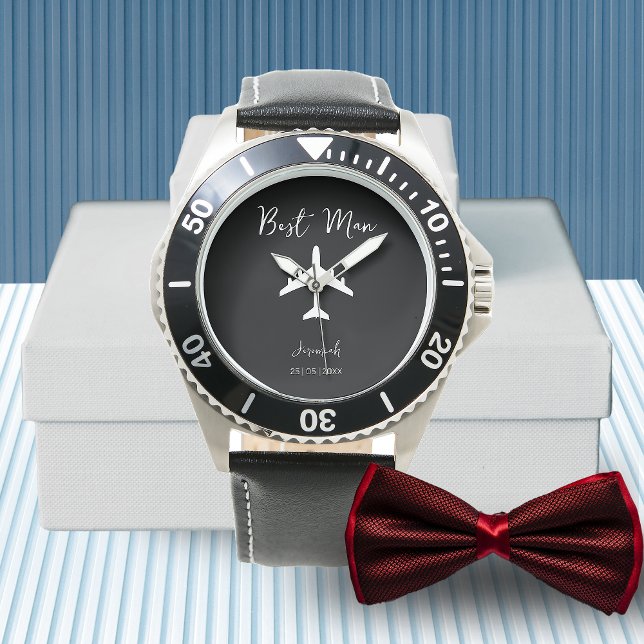 Black and White Snyggt Groosman Best Man Watch Armbandsur (Black and White Stylish Groosman Best Man Watch)