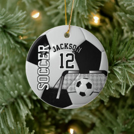 Black and White Soccer Ball ⚽ Julgransprydnad Keramik