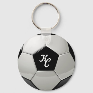 Black and White Soccer Ball Monogram Initialer Nyckelring