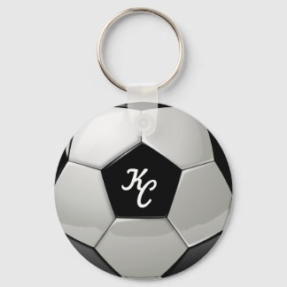 Black and White Soccer Ball Monogram Initialer Nyckelring