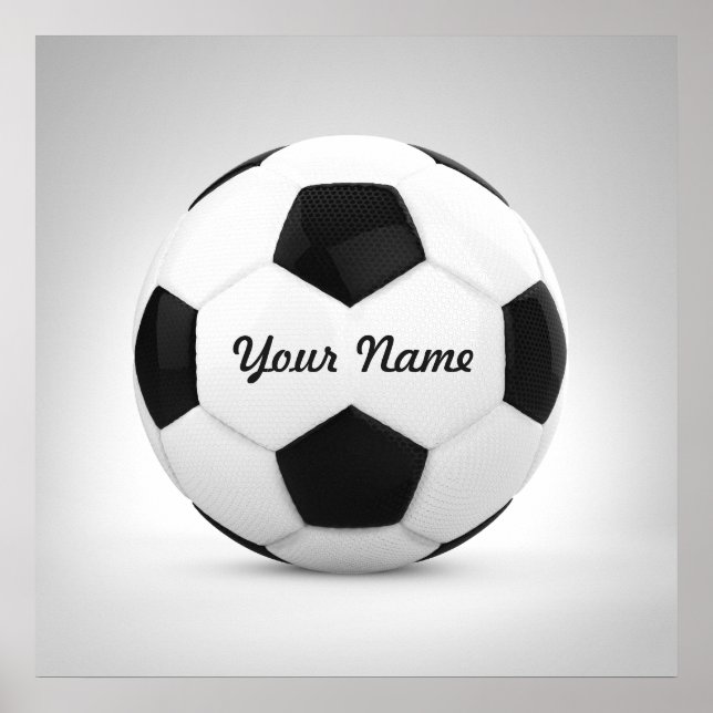 Black and White Soccer Ball Personlig Namn Poster (Framsidan)