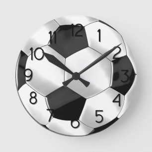 Black and White Soccer Ball Rund Klocka