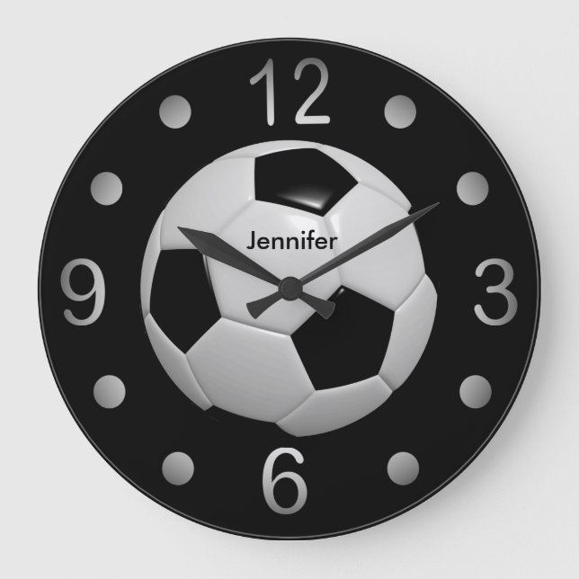 Black and White Soccer Ball Stor Klocka (Framsida)
