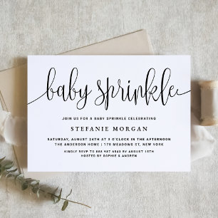 Black and White Söt Calligraphy Baby Sprinkle Inbjudningar