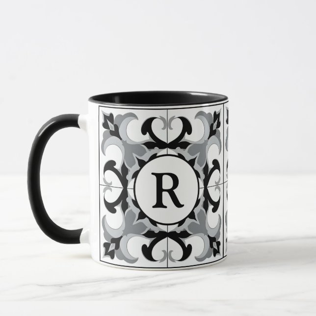 Black and White Spanish Style with Initial  Mugg (Vänster)