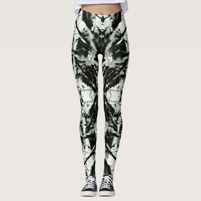 Black and White Splatter Rorschach Leggings (Framsida)