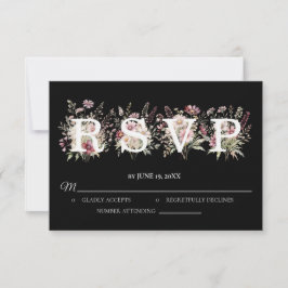 Black and White Spring Floral Wedding RSVP card OSA Kort
