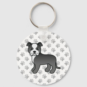 Black and White Stafford Bull Terrier Hund Nyckelring
