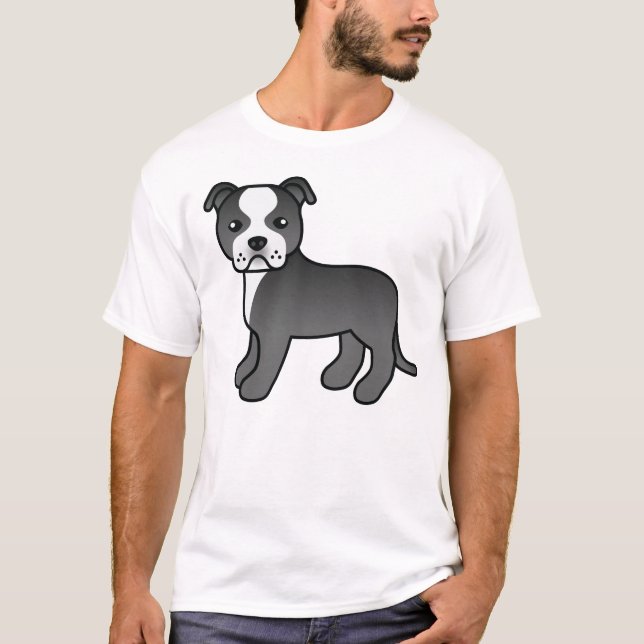Black and White Stafford Bull Terrier Hund T Shirt (Framsida)