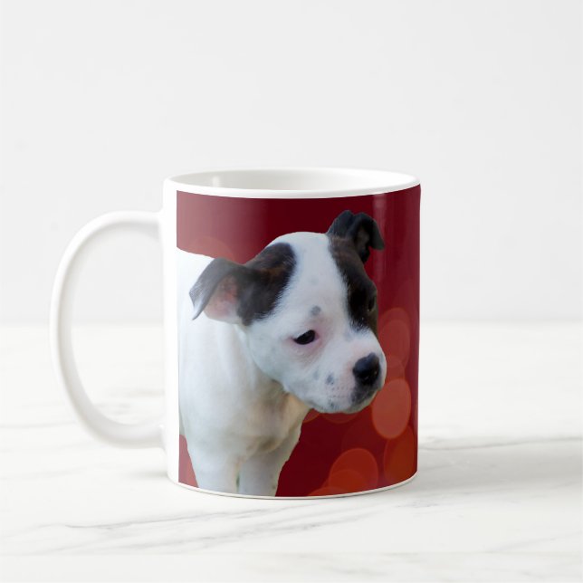 Black and White Stafford Bull Terrier Puppy Kaffemugg (Vänster)