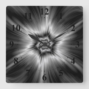 Black and White Star Burst Fyrkantig Klocka