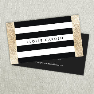 Black and White Stripe FAUX Guld Sequin Beauty Visitkort