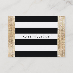 Black and White Stripe FAUX Guld Sequin Beauty Visitkort