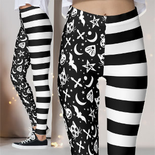 Black and White Stripe Halloween Witch Gothic Leggings