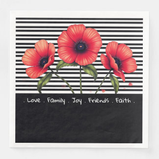 Black And White Stripe With Red Pappersservett