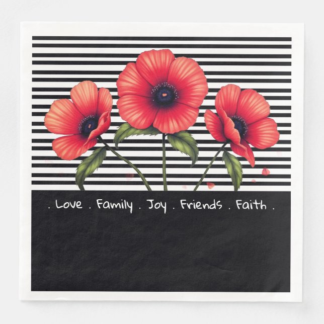 Black And White Stripe With Red Pappersservett (Framsida)