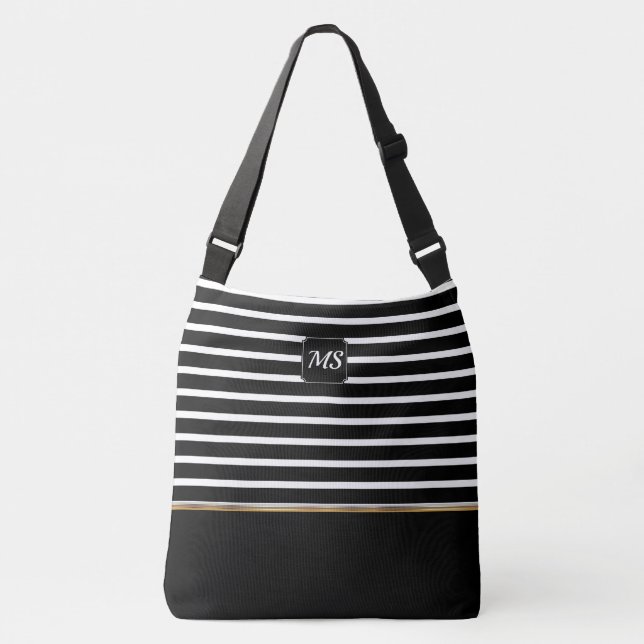 Black and White Striped - Customize Axelväska (Framsida)