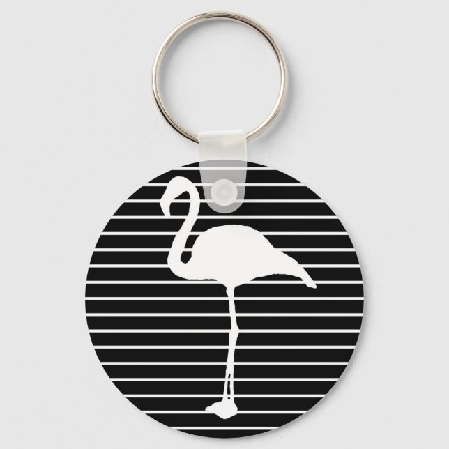 Black and White Striped Flamingo Nyckelring (Framsida)