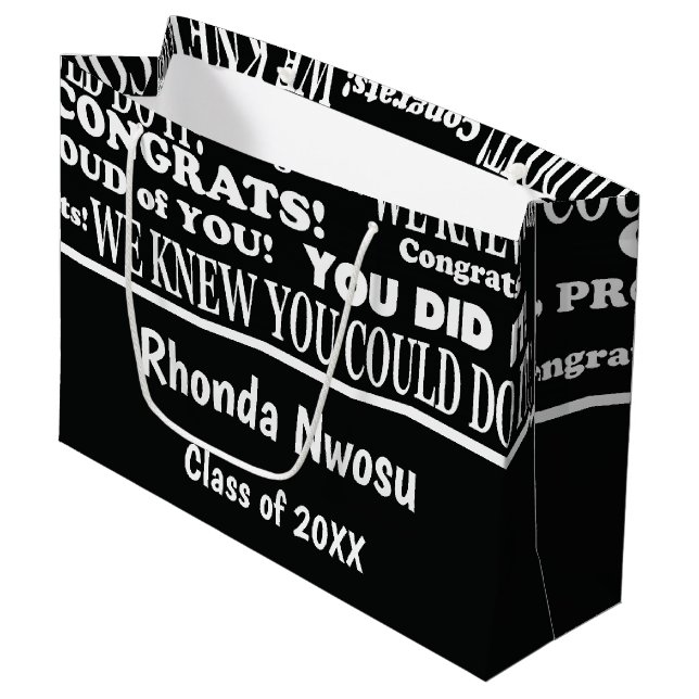 Black and White Studenten Large Gift Bag (Framsidan Vinklad)