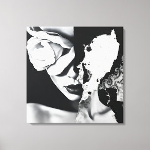 Black and White Surreal Collage Porträtt Canvastryck