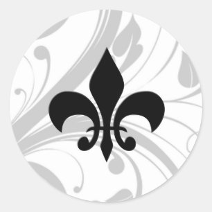 Black and White Swirl Fleur De Lis Sticker Runt Klistermärke