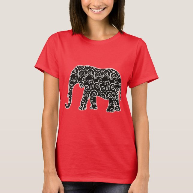 Black and White Swirl Mönster Elephant Shirt Tee (Framsida)