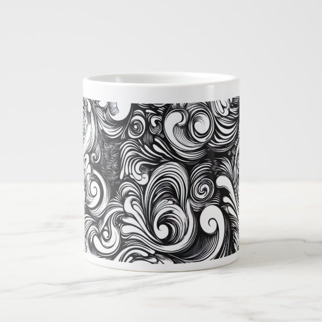 Black and White Swirl Mönster Jumbo Mugg (Framsidan)