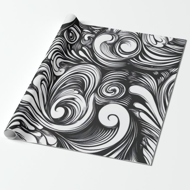 Black and White Swirl Mönster Presentpapper (Utrullad)