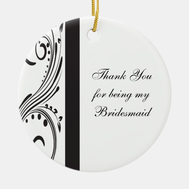 Black and White Swirls Bridesmaid Tack Julgransprydnad Keramik (Framsidan)
