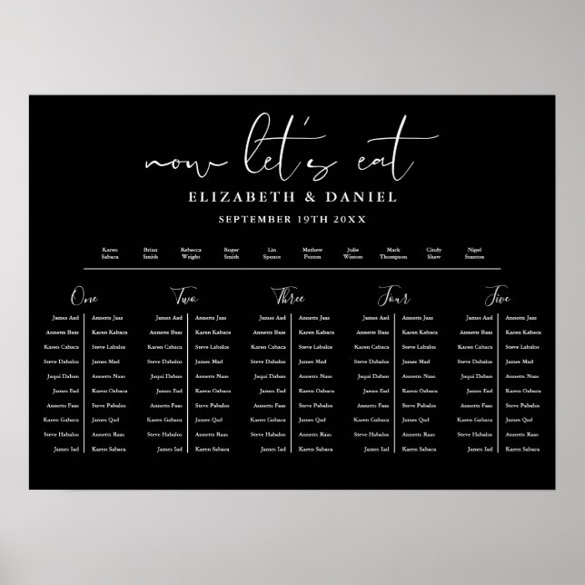 Black And White Table Plan Wedding Seating Chart Poster (Framsidan)