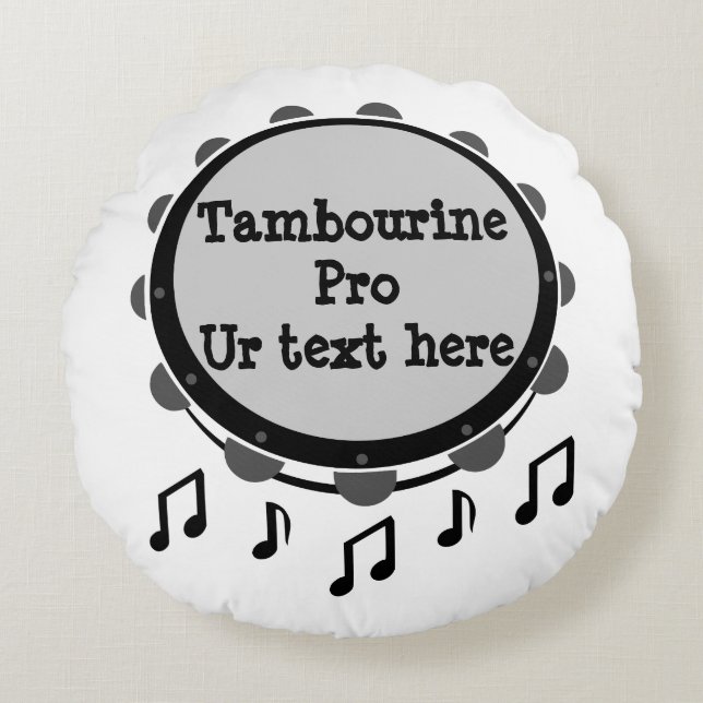 Black and White Tambourine Rund Kudde (Framsidan)
